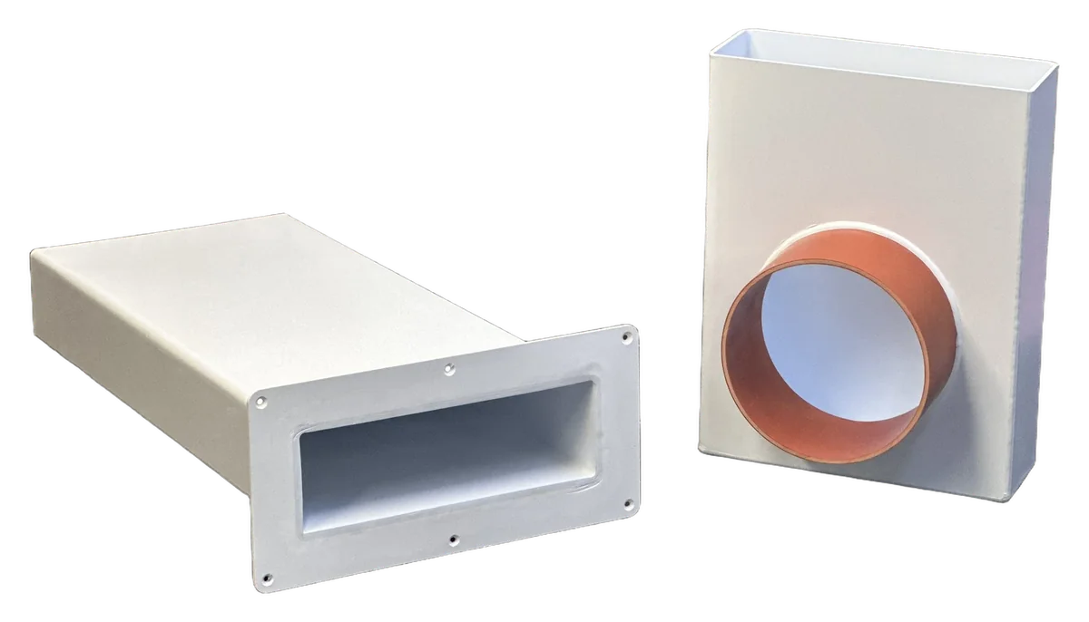 Nakładka kątowa przejściowa PVC-U 300 × 100 → Ø200 mm do przelewów HD - miniatura